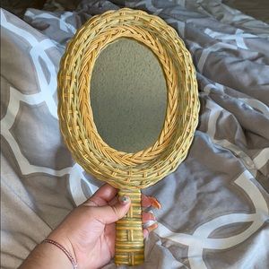 Boho wicker hand mirror